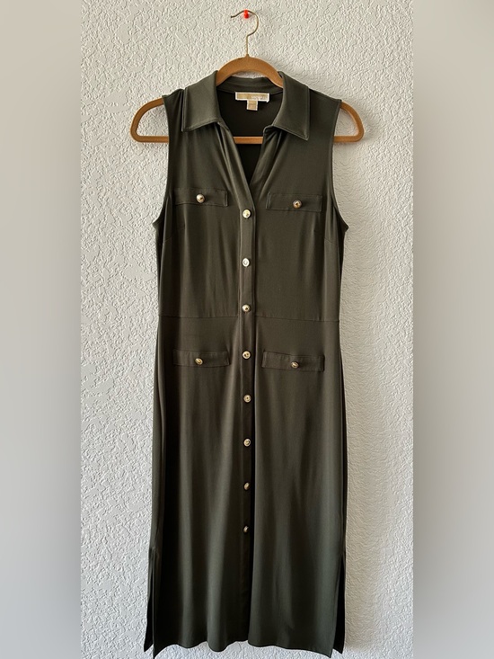 Michael Kors Dresses & Skirts - Michael Kors Olive Green Sleeveless Button-Front Midi Dress